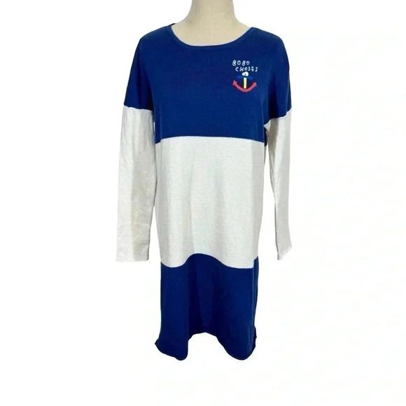 Bobo Choses Nautical Anchor Bi Color Striped Colorblock Knitted Sweater Dress - Picture 3 of 10